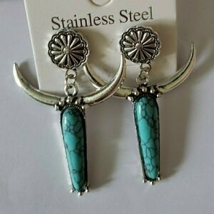 ❗5/$10❗  Silver and Turquoise Stainless Steel Earrings